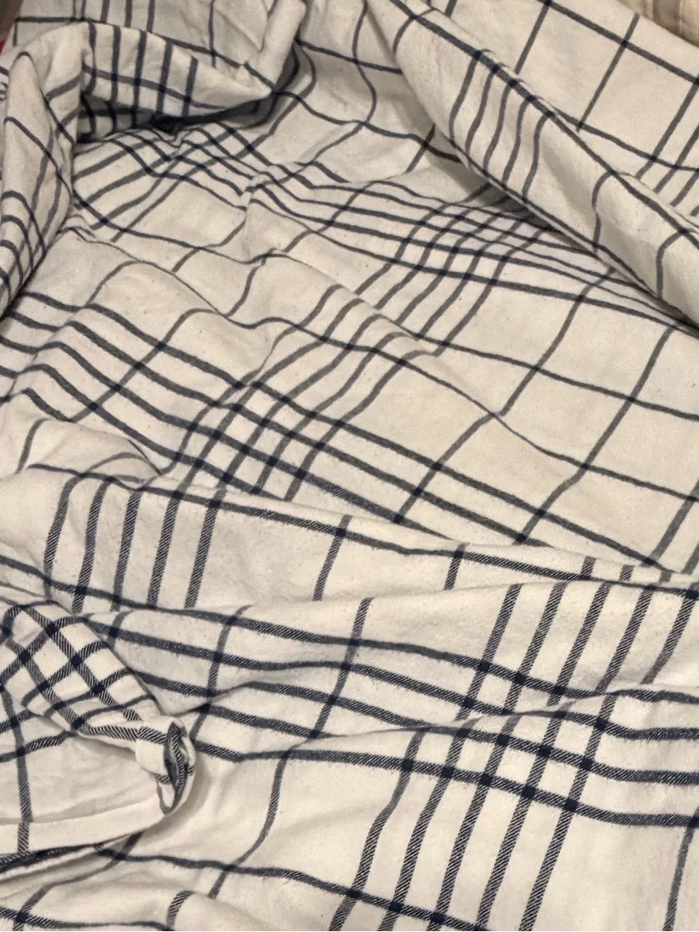 Lands' End White Navy Windowpane Flannel Queen Sheet Set Red Monogram “L” ⚓️🇺🇸